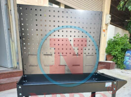 Xe đẩy 3 ngăn – Bảng treo khay nhựa và lỗ treo